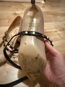 Valentino Garavani Beige Pumps with Black Studded Straps
