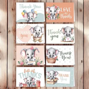 (8) 6x4 Baby Elephant Thank You Cards Assortment