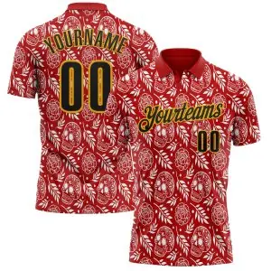 Custom Red Black-Gold Day of the Dead Mexican Sugar Skull Performance Polo Shirt