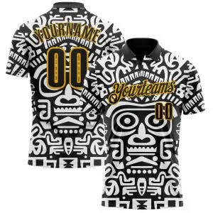 Custom Black-Gold Mexican Aztec Mayan Tribal Performance Polo Shirt