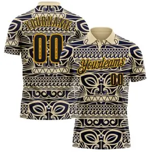 Custom Cream Black-Gold Mexican Aztec Mayan Tribal Performance Polo Shirt
