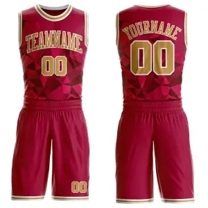 Custom Red Old Gold-White Diamond Shapes Geometric Round Neck Sublimation Basketball Uniform Jersey