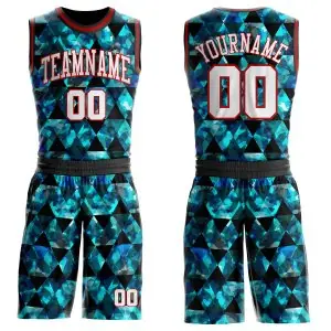 Custom Black White Blue-Red Diamond Geometric Round Neck Sublimation Basketball Uniform Jersey