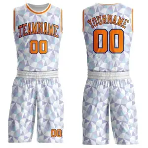 Custom White Bay Orange-Royal Diamond Shapes Geometric Round Neck Sublimation Basketball Uniform Jersey