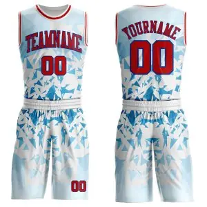 Custom White Red-Royal Triangle Shattered Geometric Round Neck Sublimation Basketball Uniform Jersey