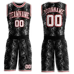 Custom Black White-Red Diamond Shapes Geometric Round Neck Sublimation Basketball Uniform Jersey