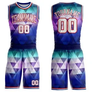 Custom Purple White Red-Royal Diamond Shapes Geometric Gradient Round Neck Sublimation Basketball Uniform Jersey