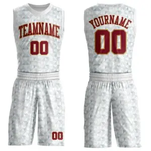 Custom White Crimson-Old Gold Diamond Shapes Geometric Round Neck Sublimation Basketball Uniform Jersey