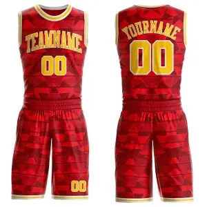 Custom Red Yellow-White Diamond Shapes Geometric Round Neck Sublimation Basketball Uniform Jersey