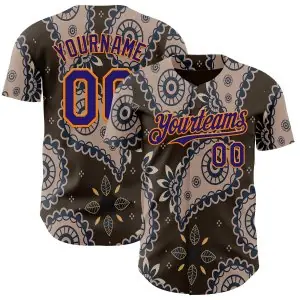 Custom Brown Dark Purple-Bay Orange Burning Man Paisley Bandana Rave Authentic Baseball Jersey