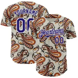 Custom White-Dark Purple Burning Man Paisley Bandana Rave Authentic Baseball Jersey