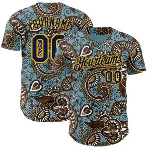 Custom Blue Navy-Gold Burning Man Paisley Bandana Rave Authentic Baseball Jersey