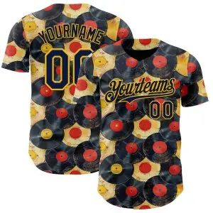 Custom Black Navy-Gold Burning Man Music Record Authentic Baseball Jersey