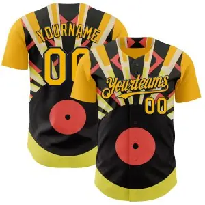 Custom Gold-Navy Burning Man Music Record Authentic Baseball Jersey