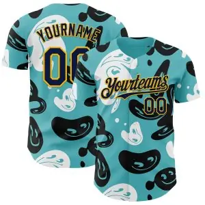 Custom Blue Navy-Gold Trippy Psychedelic Cartoon Rave Authentic Baseball Jersey