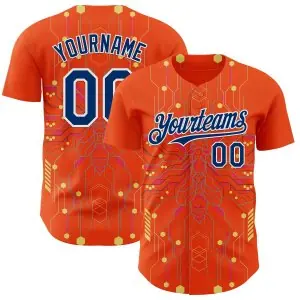 Custom Orange US Navy Blue Gold-White Cyberpunk Futuristic Rave Authentic Baseball Jersey
