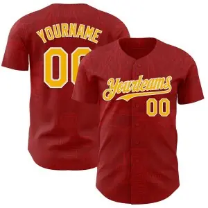 Custom Red Gold-White Burning Man Aztec Tribal Authentic Baseball Jersey