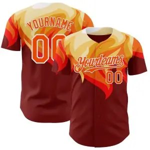 Custom Red Orange Yellow-White Burning Man Fire Desert Authentic Baseball Jersey