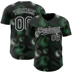 Custom Black Green-White Burning Man Paisley Bandana Rave Authentic Baseball Jersey