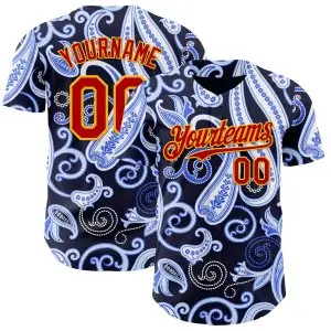 Custom Navy Red Blue-Gold Burning Man Paisley Bandana Rave Authentic Baseball Jersey