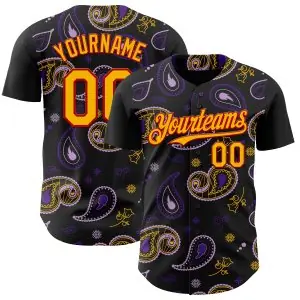 Custom Black Gold Purple-Red Burning Man Paisley Bandana Rave Authentic Baseball Jersey