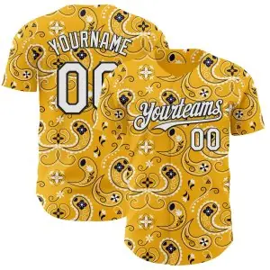 Custom Gold White-Black Burning Man Paisley Bandana Rave Authentic Baseball Jersey
