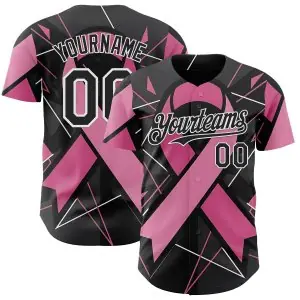 Custom Black Pink-White Breast Cancer Awareness Fight Pink Ribbon Authentic Baseball Jersey