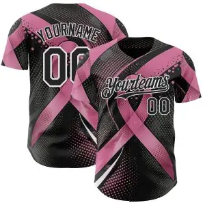 Custom Black Pink-White Breast Cancer Awareness Pink Ribbon Gradient Dot Authentic Baseball Jersey