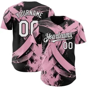 Custom Black White-Light Pink Breast Cancer Awareness Fight Pink Ribbon Authentic Baseball Jersey