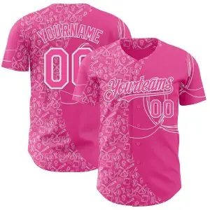 Custom Pink-White Breast Cancer Awareness Support Pink Ribbon Authentic Baseball Jersey