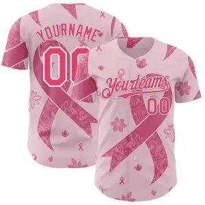 Custom Pink Neon Pink-White Breast Cancer Awareness Pink Ribbon Floral Authentic Baseball Jersey