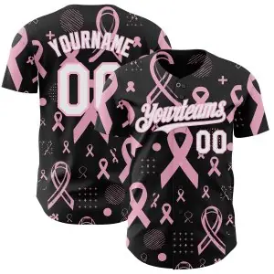 Custom Black White-Light Pink Breast Cancer Awareness Pink Ribbon Authentic Baseball Jersey