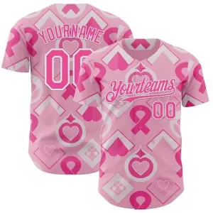 Custom Light Pink Pink-White Breast Cancer Awareness Pink Ribbon Authentic Baseball Jersey