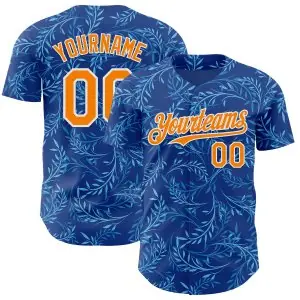 Custom Blue Bay Orange-White Baroque Floral Scroll Authentic Baseball Jersey