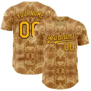 Custom Brown-Gold Abstract Authentic Baseball Jersey