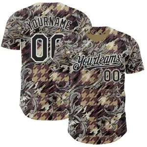 Custom Brown Black-White Baroque Floral Scroll Authentic Baseball Jersey