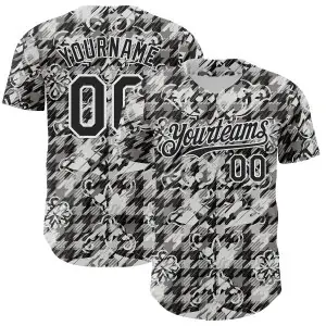 Custom White-Black Floral Authentic Baseball Jersey