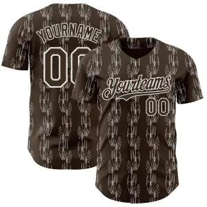 Custom Brown-White Botanical Leaves Authentic Baseball Jersey