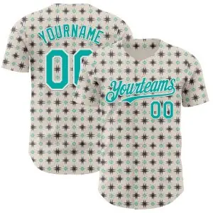 Custom White-Aqua Tribal Ethnic Authentic Baseball Jersey