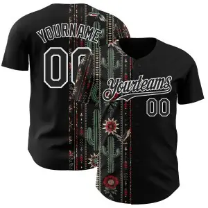 Custom Black-White Southwest Cactus Aztec Tribal Authentic Baseball Jersey