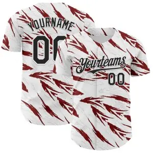 Custom White-Black Flame Feather Authentic Baseball Jersey