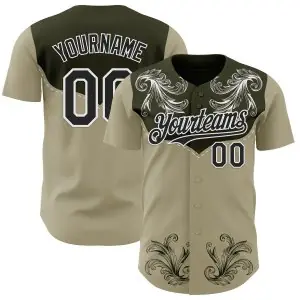 Custom Olive Black-White Baroque Floral Scroll Authentic Baseball Jersey