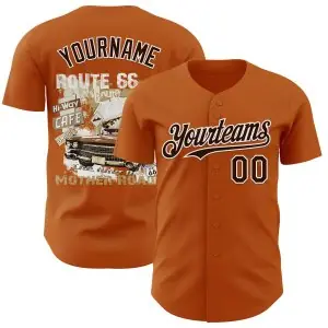 Custom Texas Orange Brown-White Route 66 Americana Road Trip Authentic Baseball Jersey