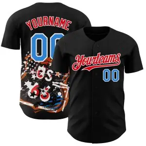 Custom Black Electric Blue White-Fire Red Route 66 Americana Road Trip Authentic Baseball Jersey