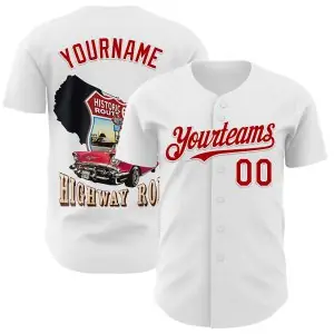 Custom White-Red Route 66 Highway Americana Road Trip Authentic Baseball Jersey