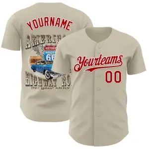 Custom Gray Red-White Route 66 Americana Road Trip Authentic Baseball Jersey