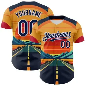 Custom Yellow Navy-White Desert Americana Road Trip Authentic Baseball Jersey