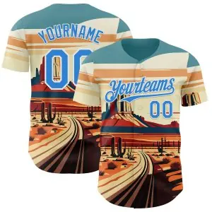 Custom Blue Electric Blue-White Route 66 Desert Americana Road Trip Authentic Baseball Jersey