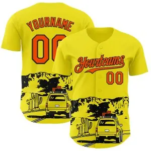 Custom Light Yellow Orange-Black Route 66 Desert Americana Road Trip Authentic Baseball Jersey