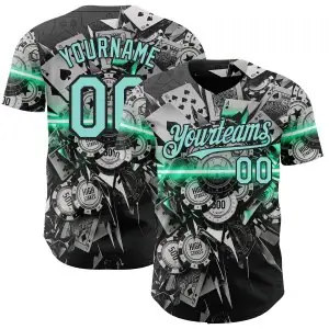 Custom Black-Ice Blue Las Vegas Poker Club Authentic Baseball Jersey